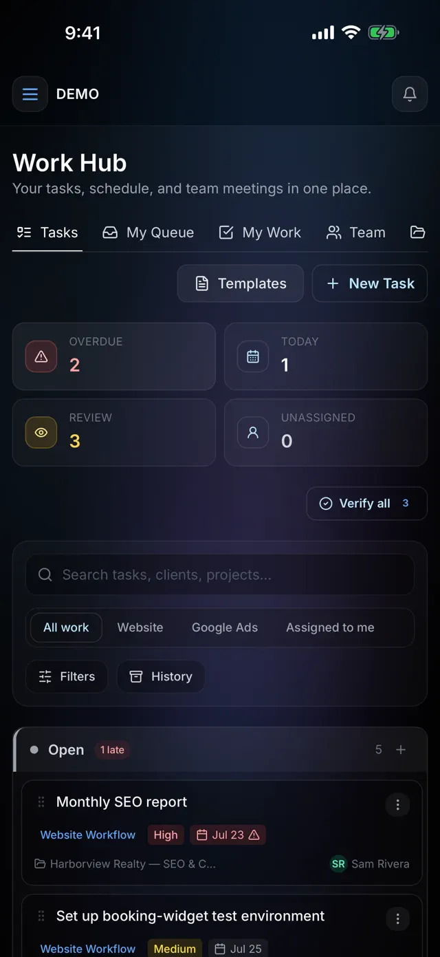 Work Hub screen of the ZYAN AI iPhone app
