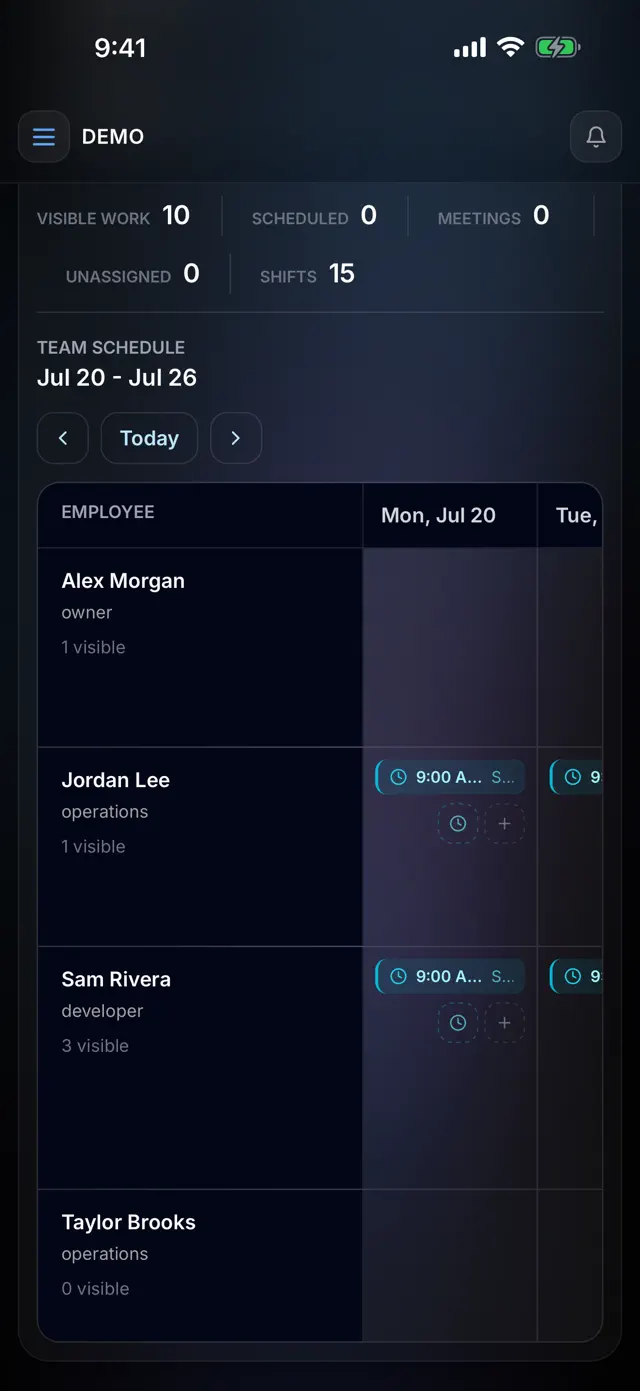 Schedule screen of the ZYAN AI iPhone app